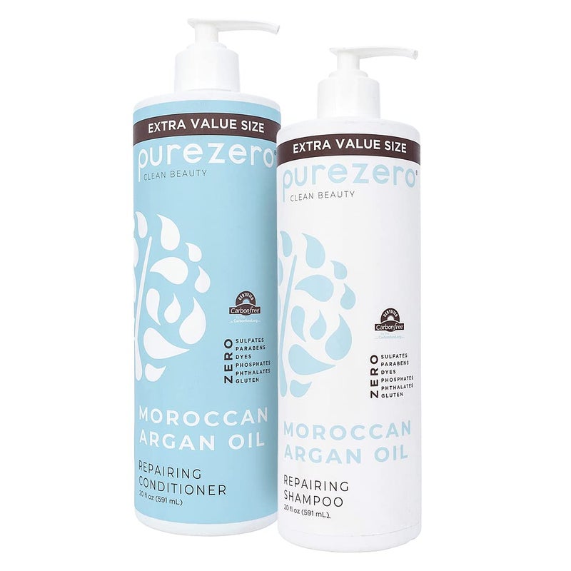 Purezero Moroccan Argan Oil Shampoo  Conditioner set  Repair Damaged Hair  Fight Dandruff  Frizz  Zero Sulfates Parabens Dyes Gluten  Vegan  Cruelty Free 20 FL Oz Pack of 2