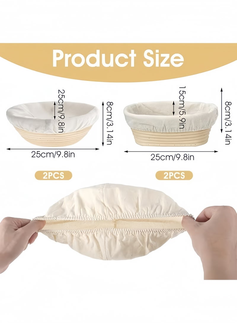 4Pcs Liners, 10In Cloth Bowl Covers for Bread Proofing,Reusable Natural Rattan Banneton Liner Cloth Cover for Bakery Home Baking, 2 Round & 2 Oval Sourdough Proofing Covers - Image 2