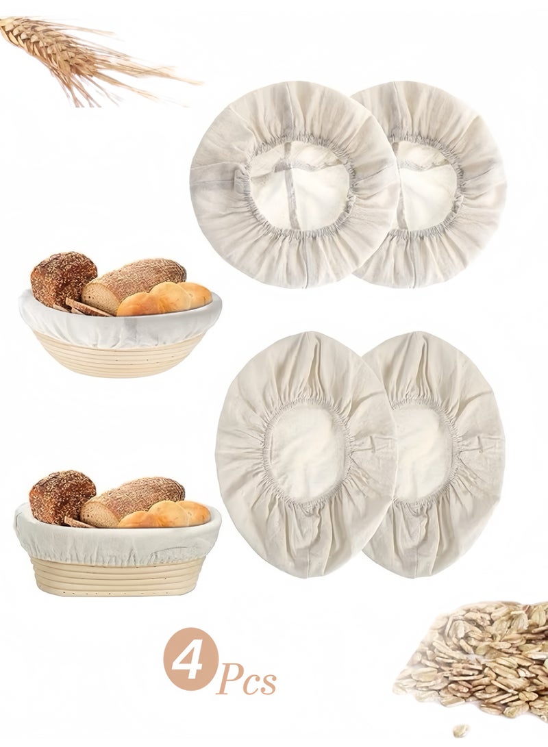 4Pcs Liners, 10In Cloth Bowl Covers for Bread Proofing,Reusable Natural Rattan Banneton Liner Cloth Cover for Bakery Home Baking, 2 Round & 2 Oval Sourdough Proofing Covers - Image 1