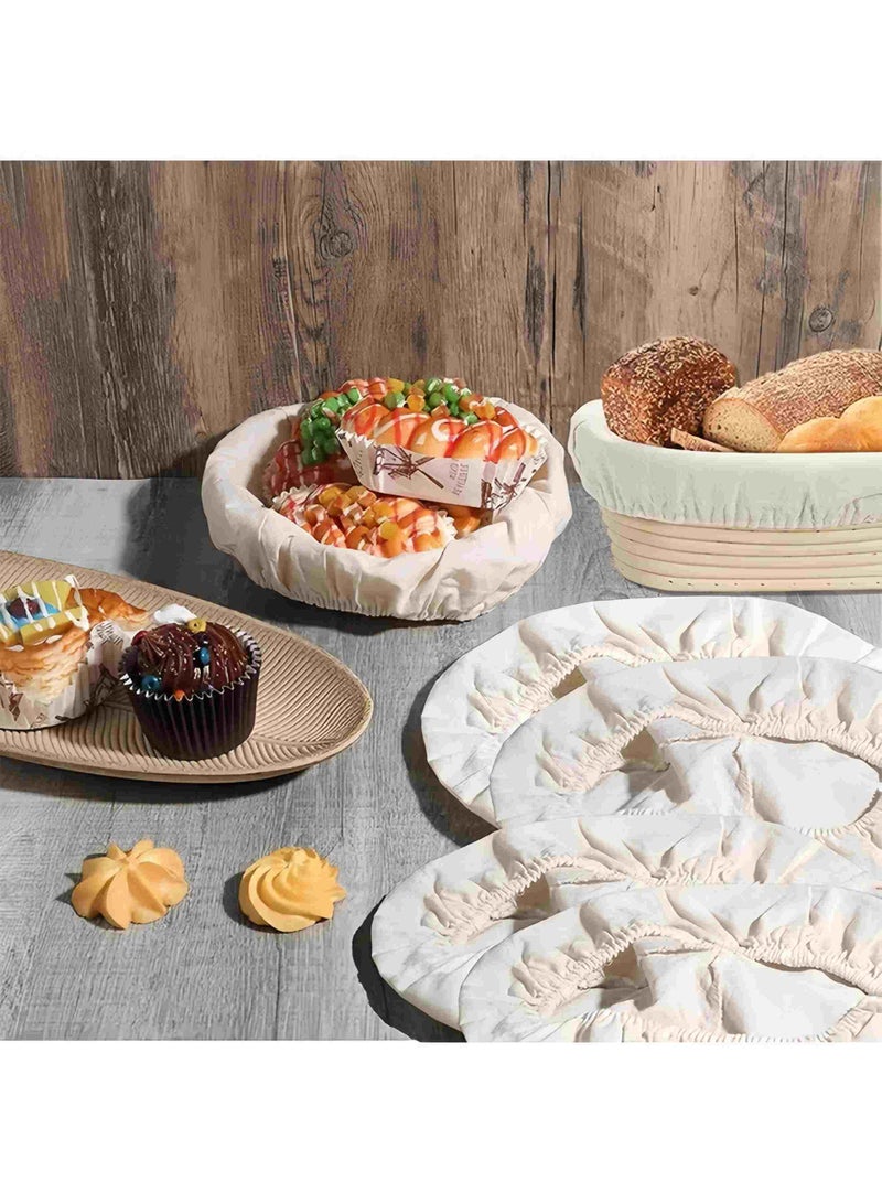 4Pcs Liners, 10In Cloth Bowl Covers for Bread Proofing,Reusable Natural Rattan Banneton Liner Cloth Cover for Bakery Home Baking, 2 Round & 2 Oval Sourdough Proofing Covers - Image 4