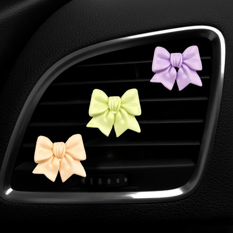 3 Pieces Cute Glossy Bow Car Air Vent Decoration Clip Car Diffuser Car Interior Decoration Party Holiday Gift Red Yellow Purple - Image 3