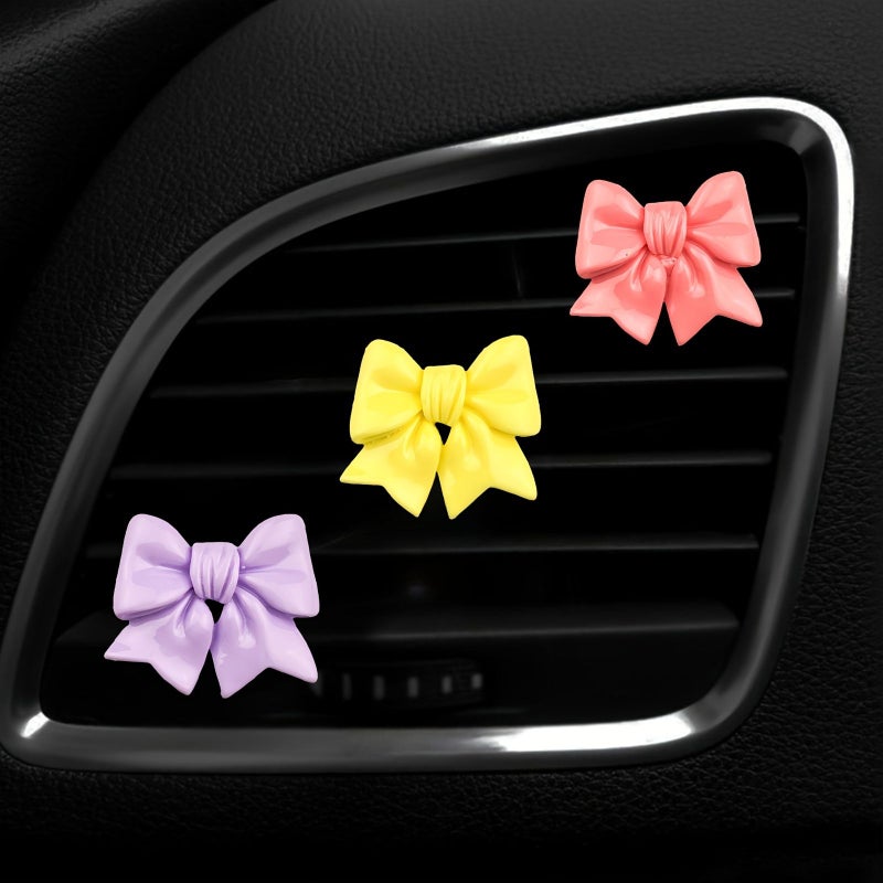 3 Pieces Cute Glossy Bow Car Air Vent Decoration Clip Car Diffuser Car Interior Decoration Party Holiday Gift Red Yellow Purple - Image 5