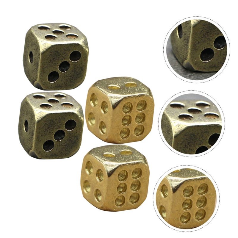Vintage Brass Dice Set 4Pcs Decorative Props For Bar Home Gift Random Color - Image 3