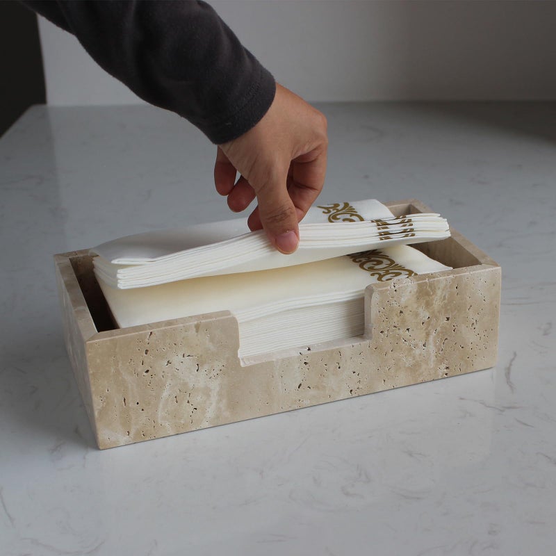 Natust Natural Travertine Napkin Holder 9.8"x4.9"x2.8", Guest Towel Holder, Paper Hand Basket for Bathroom/Kitchen/Restaurant - Image 2