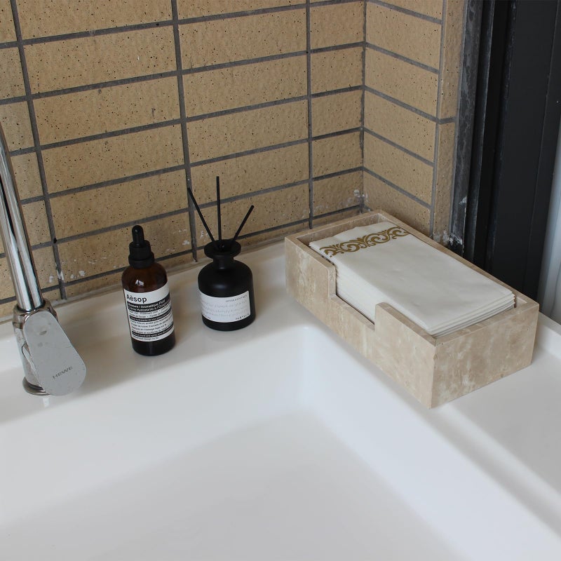 Natust Natural Travertine Napkin Holder 9.8"x4.9"x2.8", Guest Towel Holder, Paper Hand Basket for Bathroom/Kitchen/Restaurant - Image 3