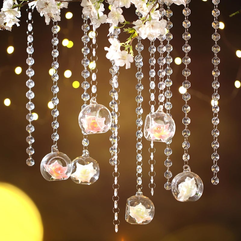 Yoande 12 Sets Hanging Candle Holder Wedding Glass Globe with Acrylic Gems Bead Garland Hanging Tea Light Candle Holder Orbs Container for Flower Plant Micro Landscape DIY Party Tree Decor 2.36 Inch - Image 1