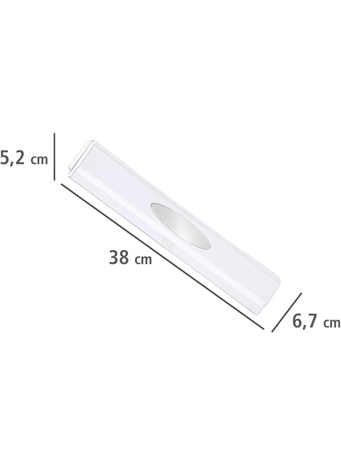 WENKO Plastic Wrap Dispenser with Cutter, Saran Film Holder, Refillable Aluminum Foil Wrap Dispenser with Slide Cutter for Kitchen Organization, 14.96 x 2.05 x 2.64 in, White - Image 3