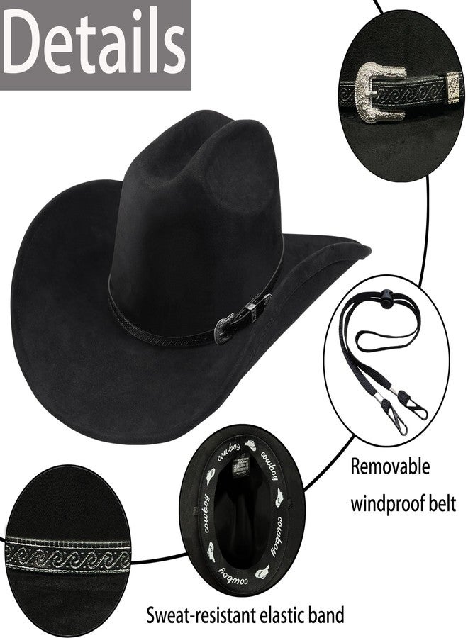 Foeran Western Cowboy Hat for Men Women,Shapeable Wide Brim Felt Fedora Classic Cowgirl Hats for Cowboys and Cowgirls,with bolo tie(US, Alpha, Large, X-Large, Black-A) - Image 2