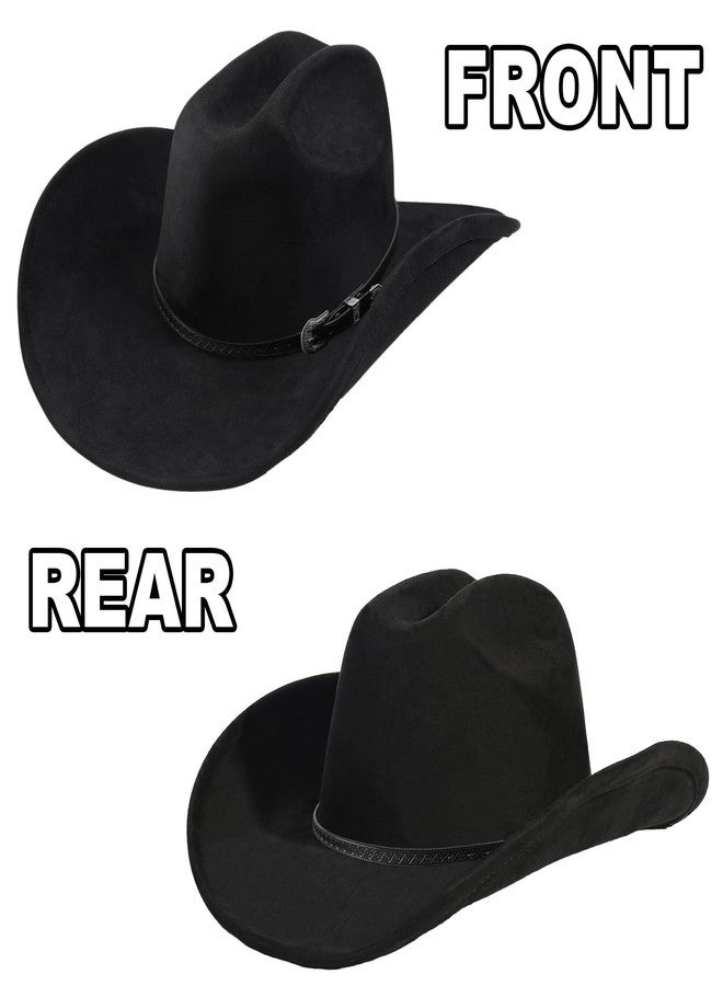 Foeran Western Cowboy Hat for Men Women,Shapeable Wide Brim Felt Fedora Classic Cowgirl Hats for Cowboys and Cowgirls,with bolo tie(US, Alpha, Large, X-Large, Black-A) - Image 3
