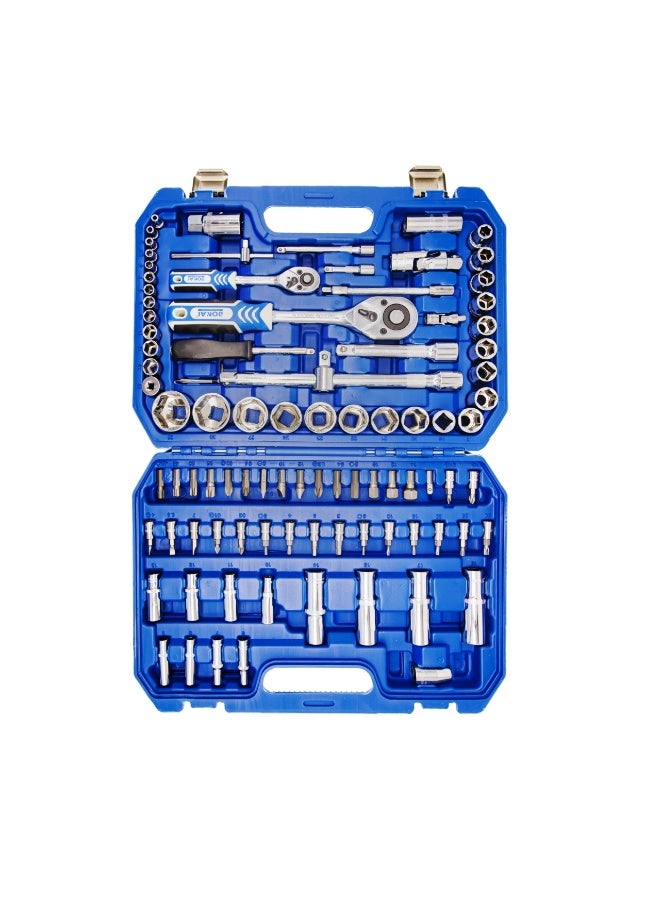 بوناي طقم مفاتيح ربط مكون من 94 قطعة، مقاس 1/4 و 1/2 بوصة، طقم أدوات متري مزود بمفاتيح ربط، رؤوس، وصلات، وحقيبة حمل لإصلاح السيارات، والمرآب، والمنزل، BN-HK77 - Image 2