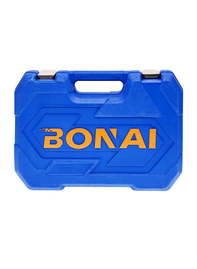 بوناي طقم مفاتيح ربط مكون من 94 قطعة، مقاس 1/4 و 1/2 بوصة، طقم أدوات متري مزود بمفاتيح ربط، رؤوس، وصلات، وحقيبة حمل لإصلاح السيارات، والمرآب، والمنزل، BN-HK77 - Image 4