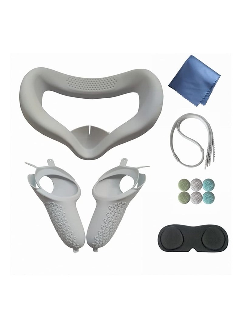 Zikra Accessories for Oculus Quest 2, VR Face Silicone Cover + Touch Controller Grip Cover + Protective Lens dust-Proof Cover + Thumb Button Cap (Grey) - Image 1