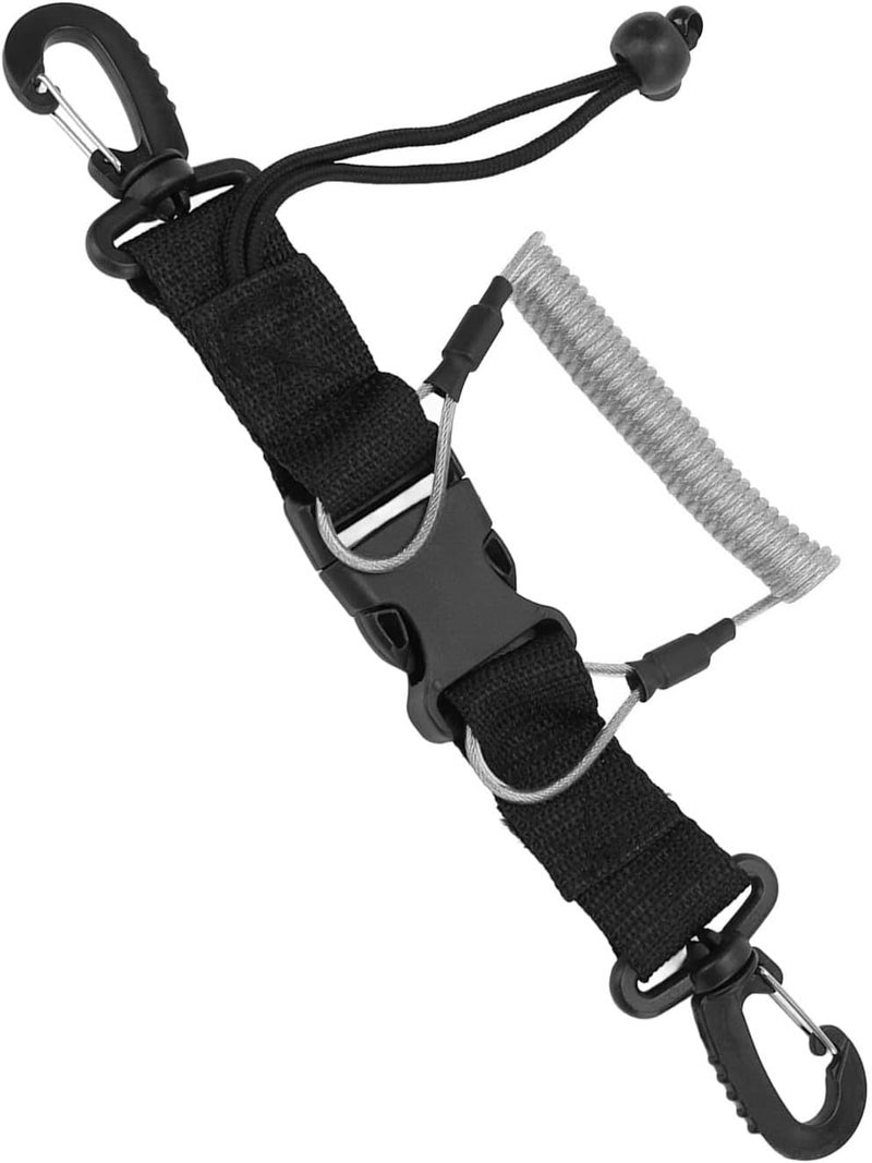 Naroote Diving Lanyard, Quick Release Coil Lanyard, Safety Hook with Hooks for M4 Handle, Ideal for Dive Lights, Cameras, Underwater Diving, Freediving & Snorkelling - Image 1