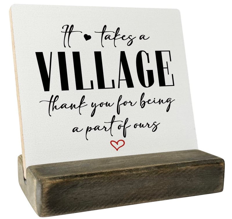 Thank You Wood Plaque Gift It Takes A Village Thank You for Being A Part of Ours Plaque with Wooden Stand Meaningful Wood Sign Plaques Gifts Child Care Worker Gift