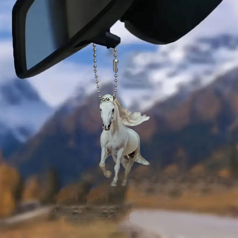 BDZMC Cute Horse Car Rear View Mirror Accessories Personalized Flat Acrylic Car Rear View Mirror Charm Pendant Auto Mirror Hanging Accessories for Women Girls Black - Image 3