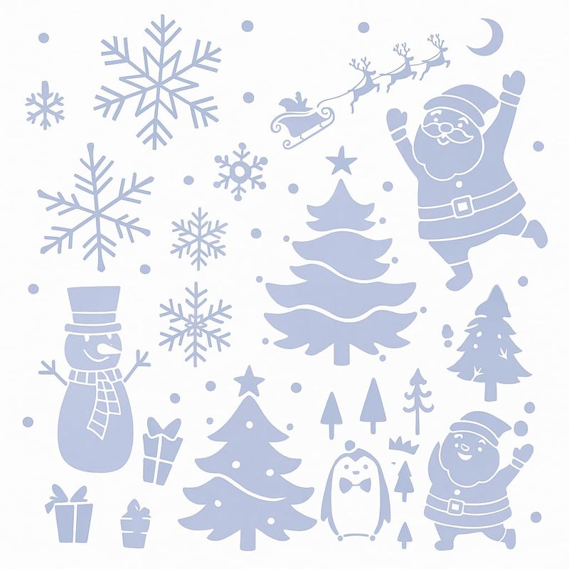 YLAB 6 قوالب نافذة عيد الميلاد القابلة لإعادة الاستخدام  قوالب رذاذ الثلج البلاستيكية للنوافذ الزجاجية  الحرف  سانتا  رقاقات الثلج  زلاجة  غزلان  رجل الثلج  البطاريق  شجرة عيد الميلاد  30x22 سم