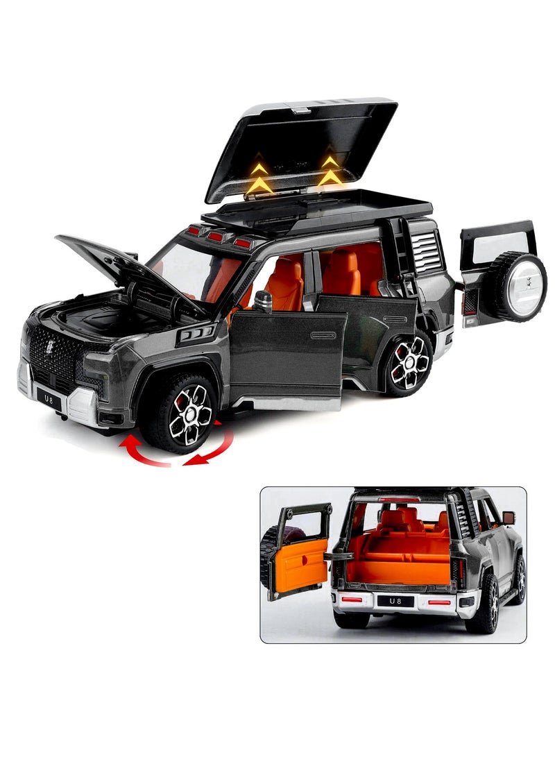 LB 1:24 Scale Die-Cast U8 Off-Road SUV Model Car – Alloy Simulation Vehicle with Sound, Light, and Pull-Back Action – Metal Toy Car with Opening Doors, Hood & Trunk – For Kids & Collectors  - Image 2