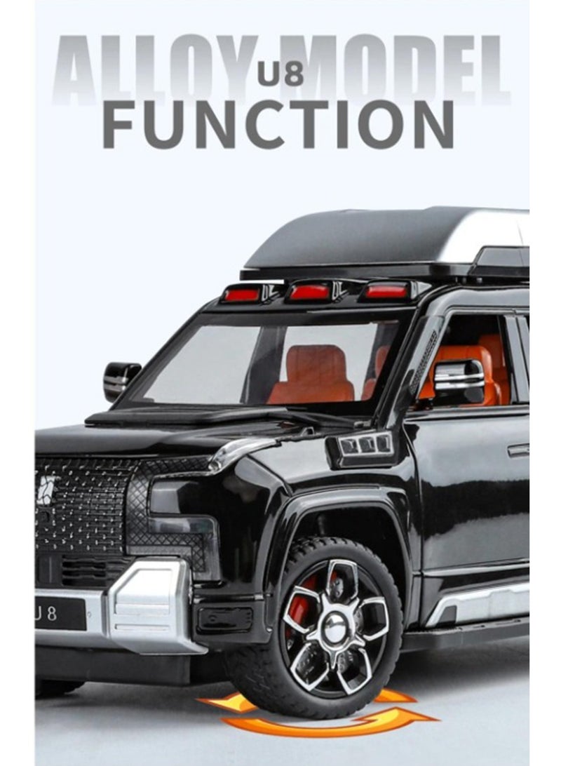 LB 1:24 Scale Die-Cast U8 Off-Road SUV Model Car – Alloy Simulation Vehicle with Sound, Light, and Pull-Back Action – Metal Toy Car with Opening Doors, Hood & Trunk – For Kids & Collectors  - Image 3