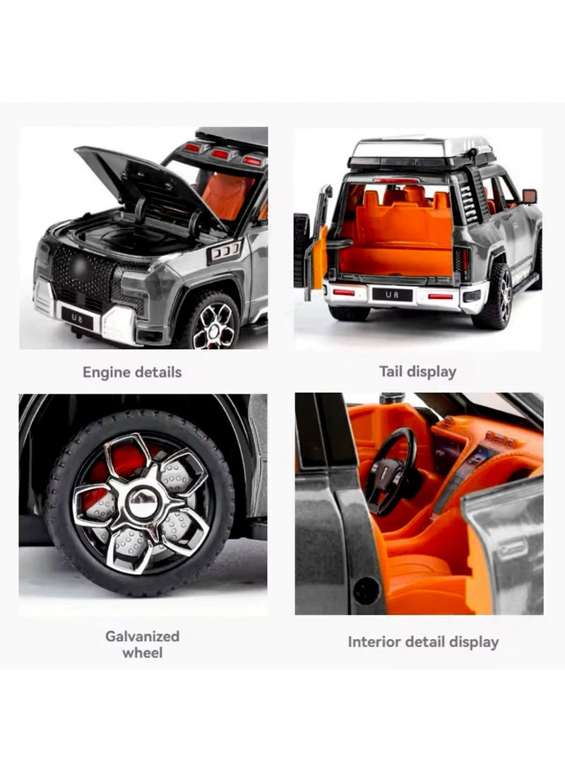 LB 1:24 Scale Die-Cast U8 Off-Road SUV Model Car – Alloy Simulation Vehicle with Sound, Light, and Pull-Back Action – Metal Toy Car with Opening Doors, Hood & Trunk – For Kids & Collectors  - Image 5