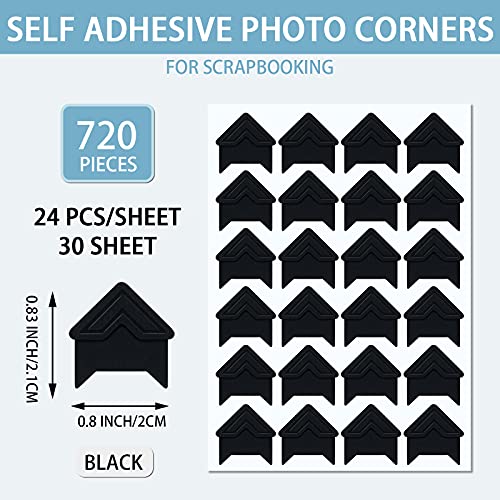 Pajean 720 Pieces Photo Corners Self Adhesive Photo Corners for Scrapbooking and Stamping Supplies DIY Scrapbook Stickers Album Diary Personal Journal Diary Organizer(Black) - Image 2