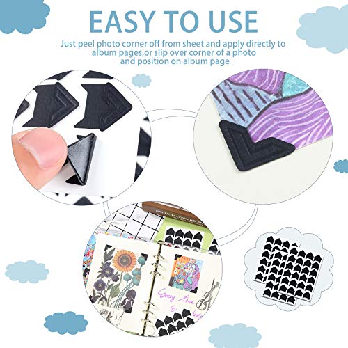 Pajean 720 Pieces Photo Corners Self Adhesive Photo Corners for Scrapbooking and Stamping Supplies DIY Scrapbook Stickers Album Diary Personal Journal Diary Organizer(Black) - Image 3