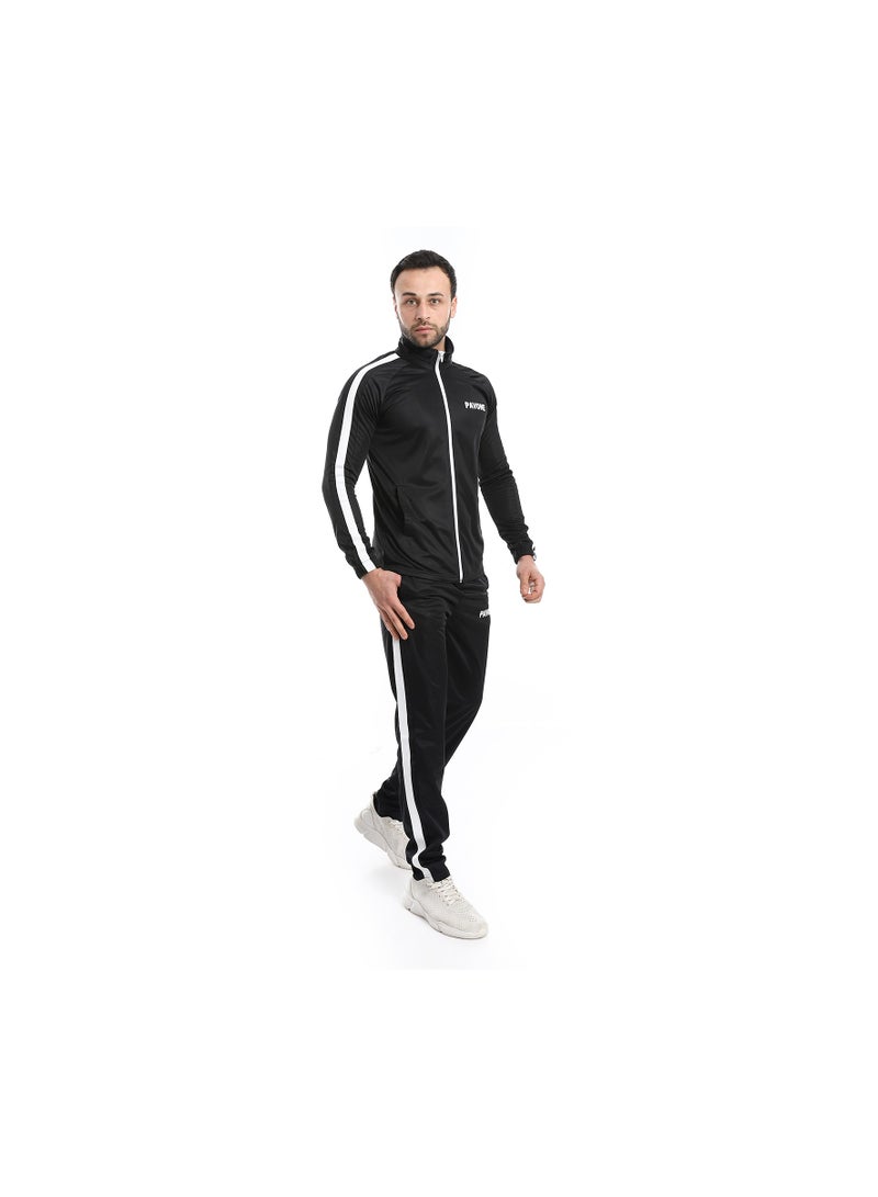 Pavone Slash Pockets Long Sleeves Plain Tracksuit - Black - Image 3