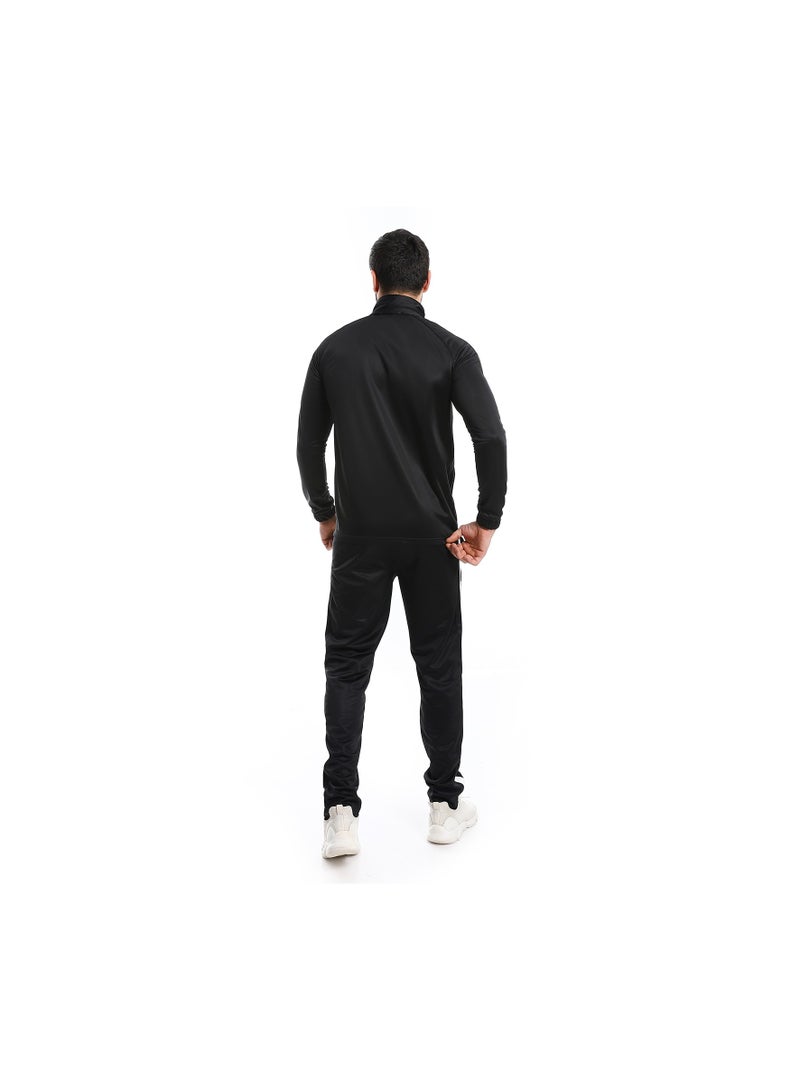 Pavone Slash Pockets Long Sleeves Plain Tracksuit - Black - Image 4