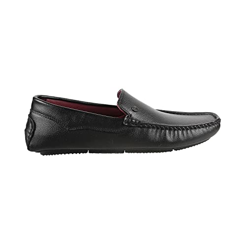 Metro Men's Black Faux Leather Loafers | Flat Slip-On Casual Footwear | Lightweight | Burnished Design | Casual, Office/Business, Professional, Comfortable, Stylish, Everyday Fashion Wear | UK 9 - Image 3