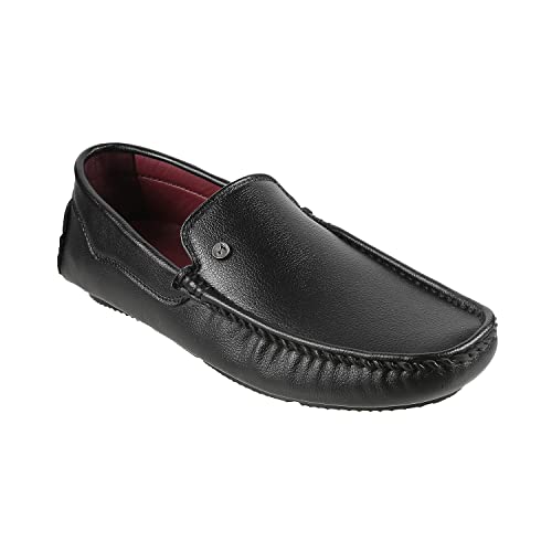 Metro Men's Black Faux Leather Loafers | Flat Slip-On Casual Footwear | Lightweight | Burnished Design | Casual, Office/Business, Professional, Comfortable, Stylish, Everyday Fashion Wear | UK 9 - Image 2
