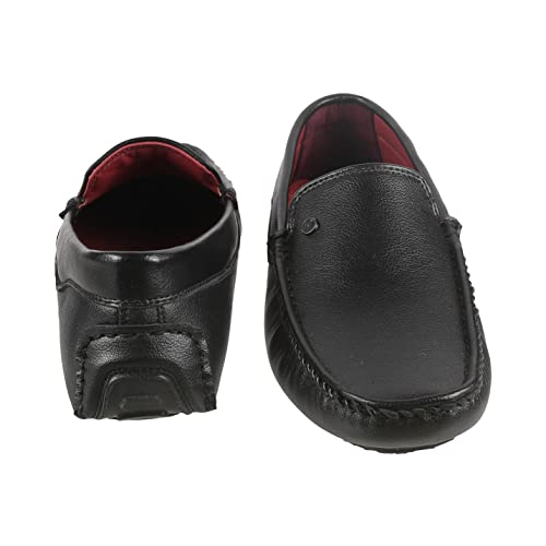 Metro Men's Black Faux Leather Loafers | Flat Slip-On Casual Footwear | Lightweight | Burnished Design | Casual, Office/Business, Professional, Comfortable, Stylish, Everyday Fashion Wear | UK 9 - Image 5