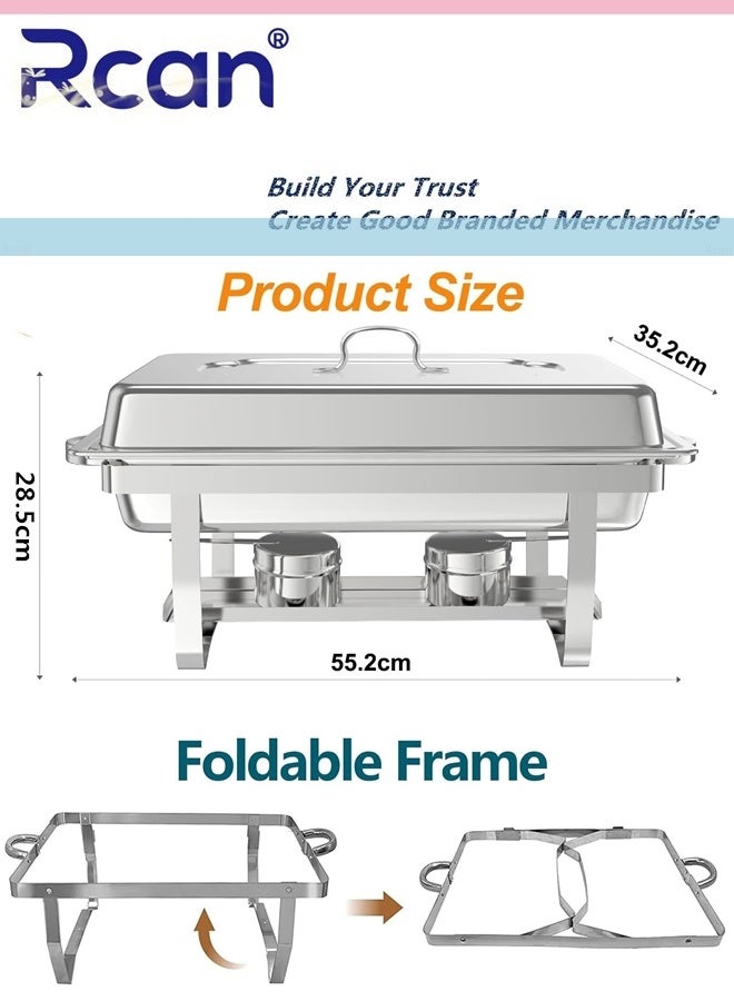 Rcan Chafing Dish Buffet Set 12L Catering Serve Chafe Restaurant Food Warmer Stainless Steel Rectangular Buffet Stove Tray with Lid 2pcs Inner Food Pans Stainless Steel Chafer and Buffet Warmer Set for Hotel Buffet Chef Wedding Party Banquet  - Image 2