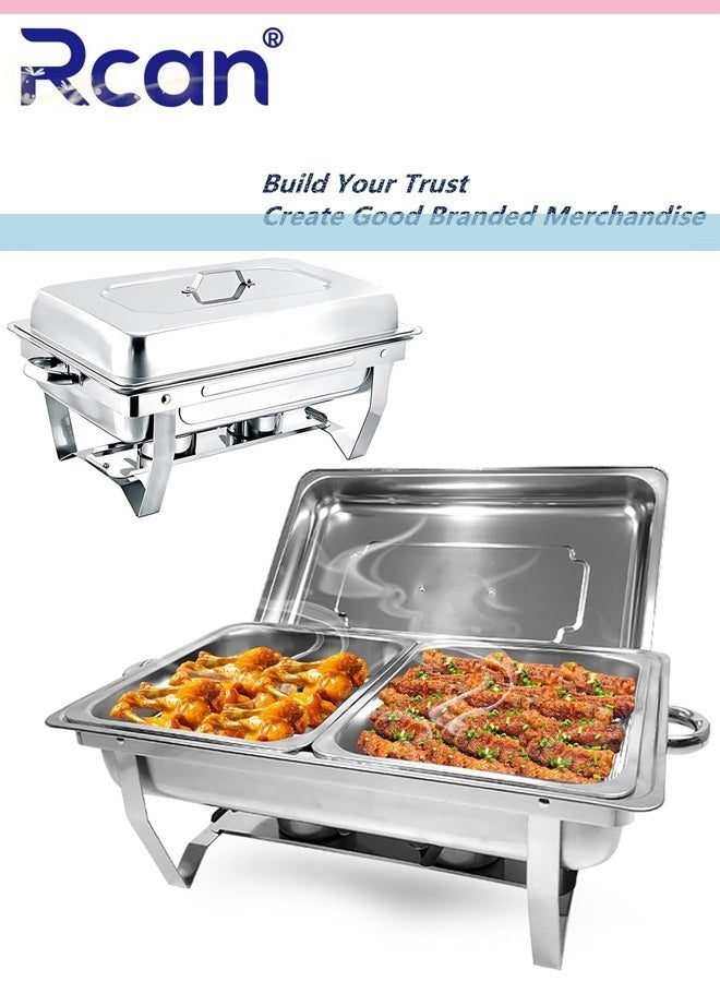 Rcan Chafing Dish Buffet Set 12L Catering Serve Chafe Restaurant Food Warmer Stainless Steel Rectangular Buffet Stove Tray with Lid 2pcs Inner Food Pans Stainless Steel Chafer and Buffet Warmer Set for Hotel Buffet Chef Wedding Party Banquet  - Image 1