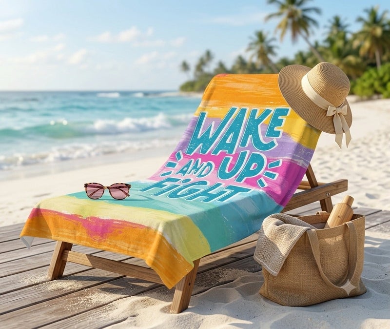 WAKE AND UP FIGHT Beach Towel – Ocean Wave Print – Multicolor – 140 × 70 cm - Image 2