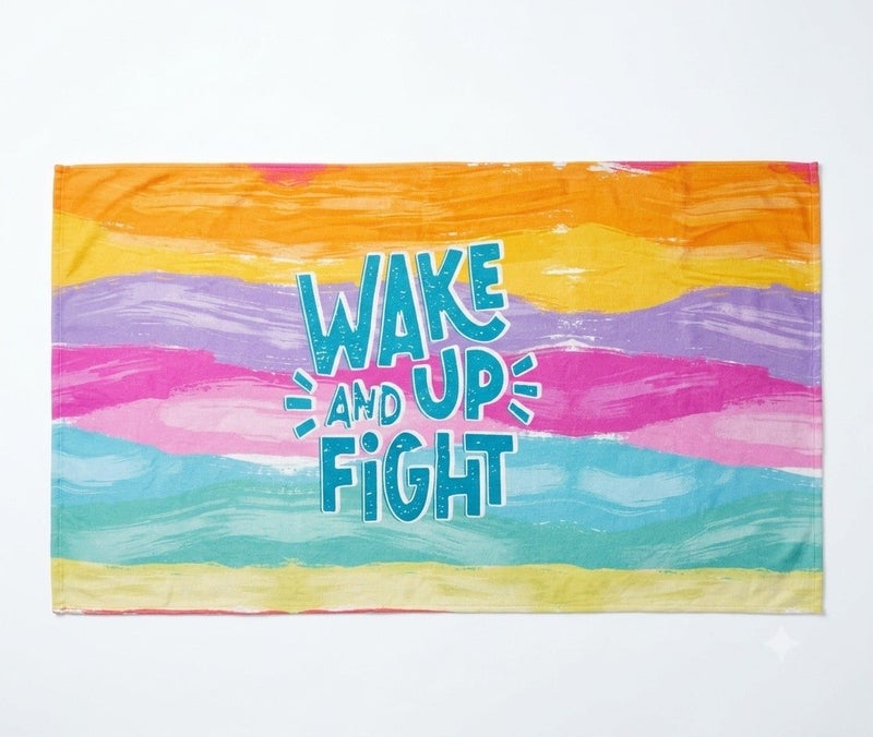 WAKE AND UP FIGHT Beach Towel – Ocean Wave Print – Multicolor – 140 × 70 cm - Image 1