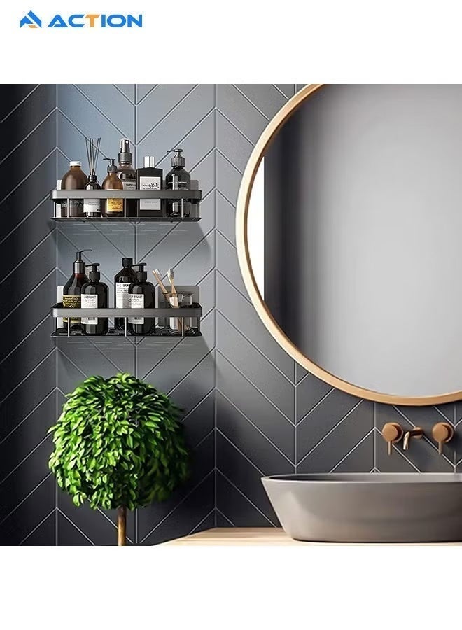 ACTION 2-Pack Shower Caddy Basket Shelf Holder, No Drilling Traceless Adhesive Shower Wall Shelves, Rustproof Black Bathroom Shower Storage Organizer - Image 5