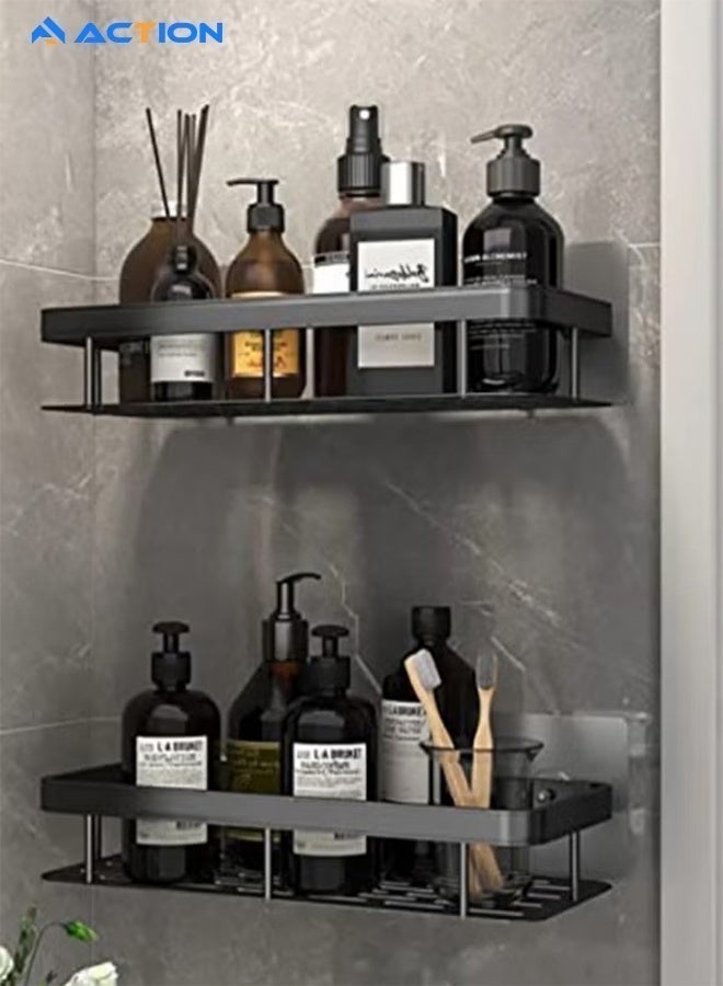 ACTION 2-Pack Shower Caddy Basket Shelf Holder, No Drilling Traceless Adhesive Shower Wall Shelves, Rustproof Black Bathroom Shower Storage Organizer - Image 1