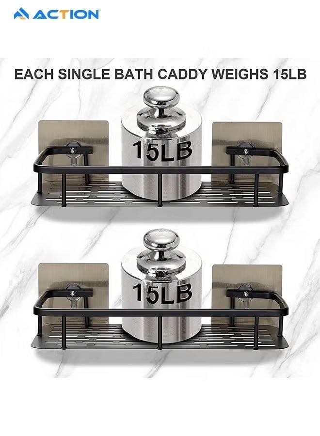 ACTION 2-Pack Shower Caddy Basket Shelf Holder, No Drilling Traceless Adhesive Shower Wall Shelves, Rustproof Black Bathroom Shower Storage Organizer - Image 2