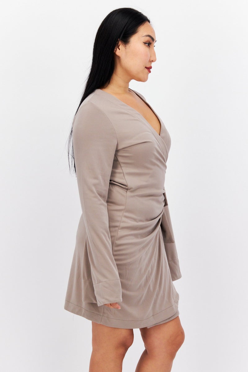 Reserved Women Plain Mini Dress, Taupe - Image 4