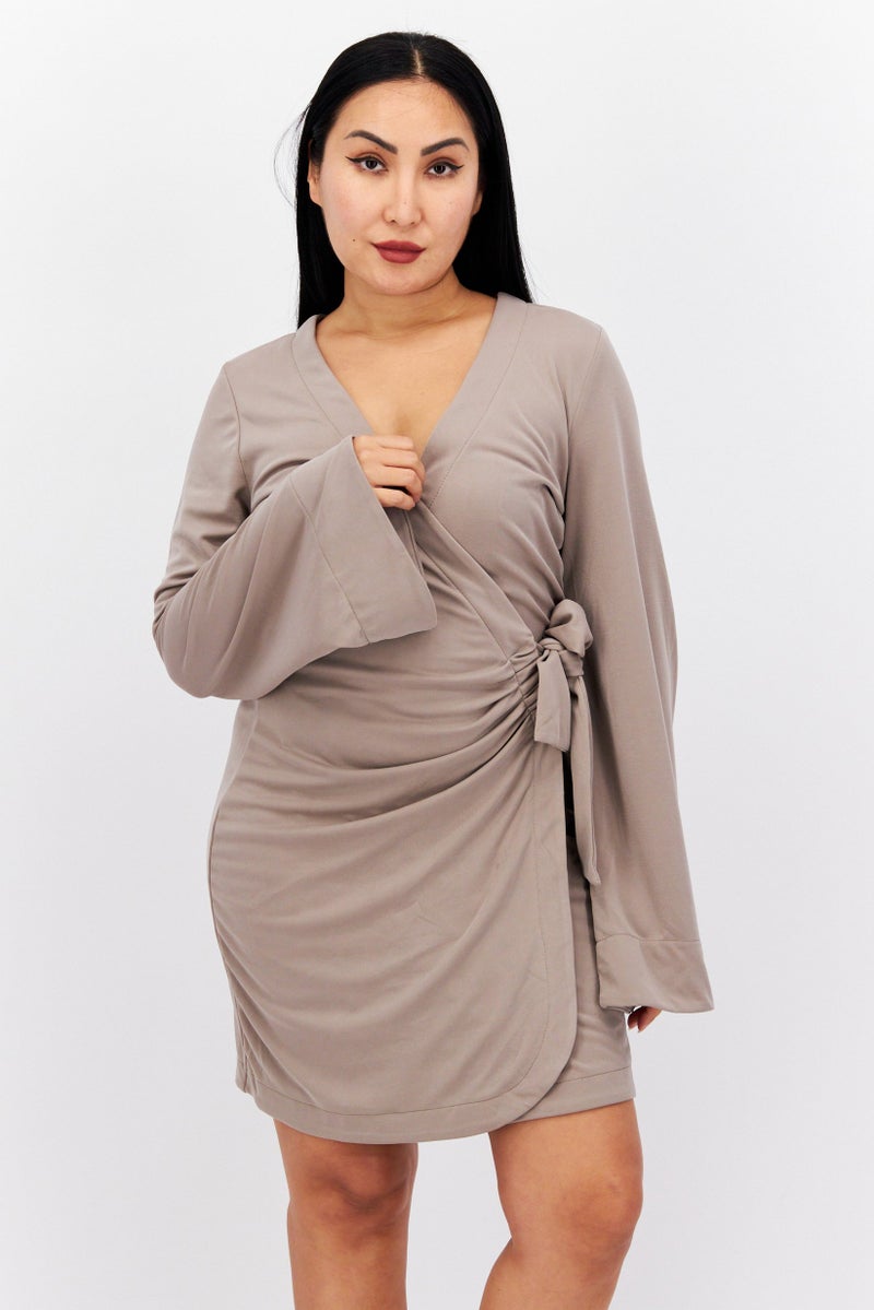 Reserved Women Plain Mini Dress, Taupe - Image 1