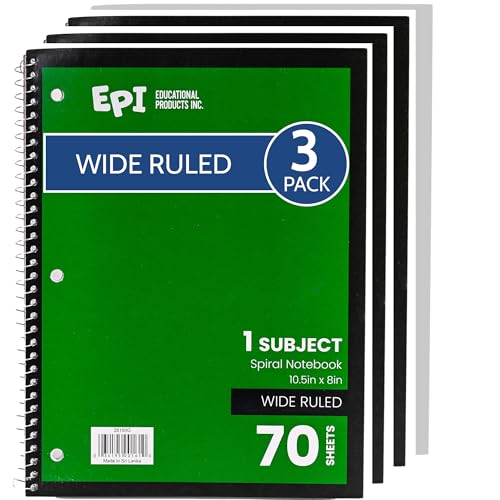 EPI Spiral Notebook | Wide - 70 Sheets, Durable Spiral Binding | 10.5 x 8 in | Classroom Supplies | School, Office, Note Taking, Journaling - 3 Pack - Image 1