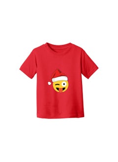 PRINTSHOP4ME Christmas Emoji Kids Red T-Shirt For Girls–Soft Cotton Round Neck Short Sleeve T-Shirt With Smiley Face Emoji–Great For Parties  - Image 3