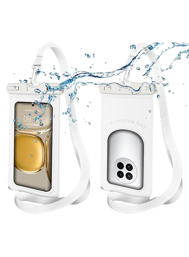 Waterproof Phone Pouch TPU Waterproof Phone Case Bag with Adjustable Neck Lanyard Universal Underwater Cell Phone Dry Bag Compatible with Most 7.2" Cell Phone  for Beach Swimming White Protective Case - Image 1