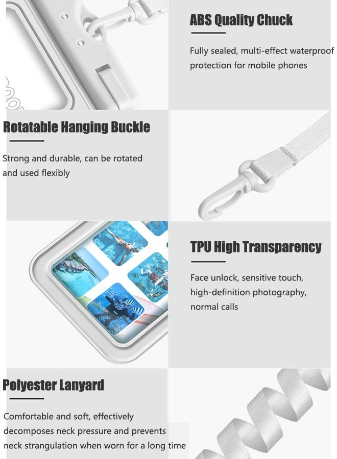 Waterproof Phone Pouch TPU Waterproof Phone Case Bag with Adjustable Neck Lanyard Universal Underwater Cell Phone Dry Bag Compatible with Most 7.2" Cell Phone  for Beach Swimming White Protective Case - Image 4