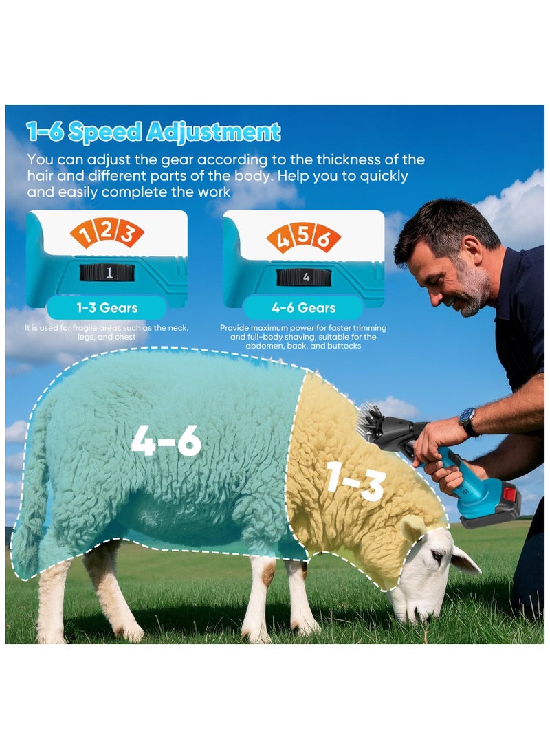 ZLH HITY Cordless Electric Professional Sheep Shears, Sheep Clippers with 2 PCS Rechargeable Lithium Battery, 6 Speeds Heavy Duty Animal Grooming Clippers for Sheep Alpacas Goats Horse - Image 4
