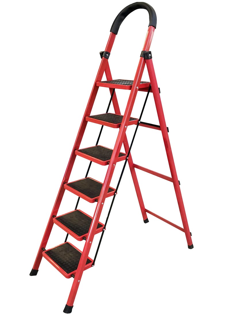 Generic 6-Step Metal Ladder with Non-Slip Steps  Durable Steel Construction for Home Office Kitchen and Outdoor Use  Lightweight Foldable Design for Easy Storage and Enhanced Stability  - Image 1