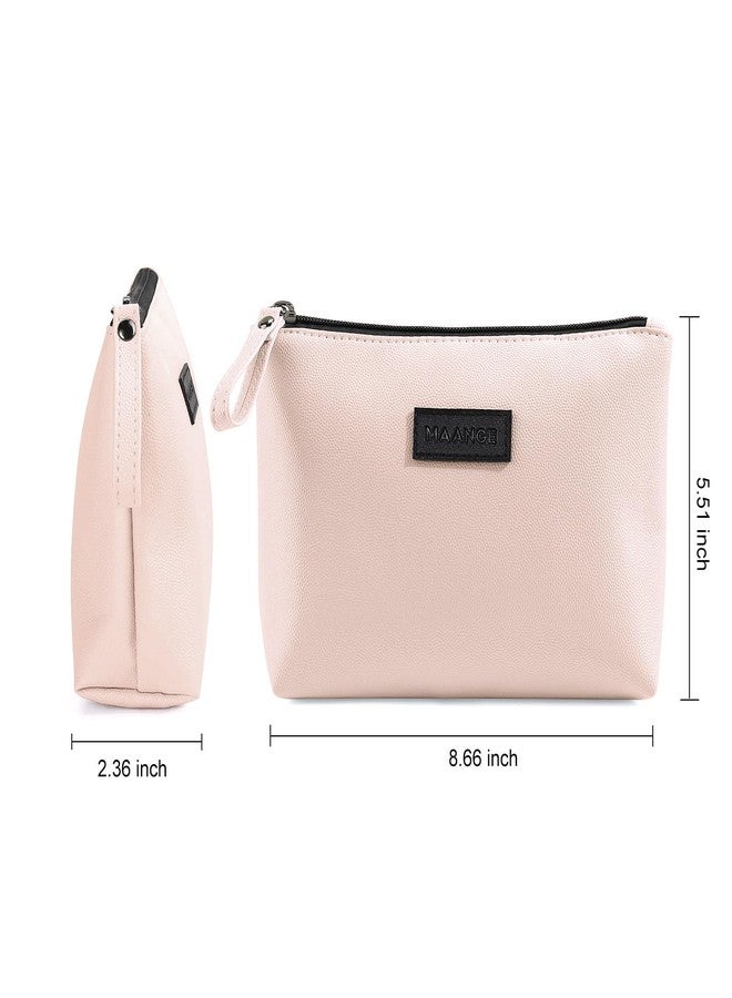 MAANGE Cosmetic Bags for Women Small Makeup Bag for Purse Pu Leather Makeup Pouch Travel Makeup Bag with Zipper Make Up Bag for Travelling, Light Pink - Image 2