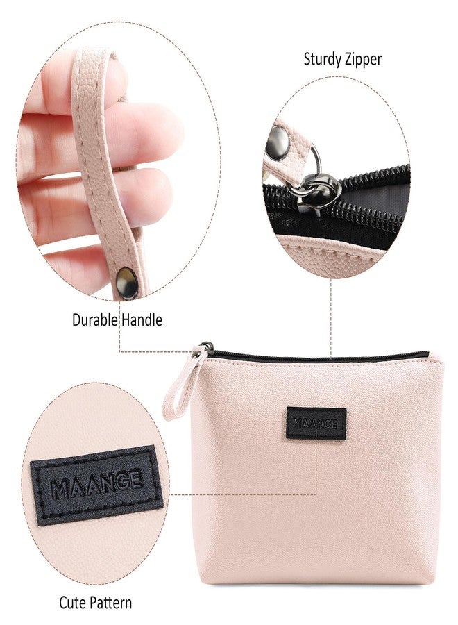 MAANGE Cosmetic Bags for Women Small Makeup Bag for Purse Pu Leather Makeup Pouch Travel Makeup Bag with Zipper Make Up Bag for Travelling, Light Pink - Image 3