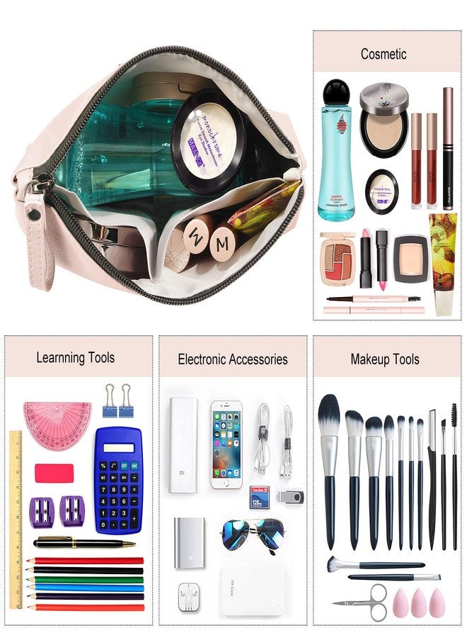 MAANGE Cosmetic Bags for Women Small Makeup Bag for Purse Pu Leather Makeup Pouch Travel Makeup Bag with Zipper Make Up Bag for Travelling, Light Pink - Image 5