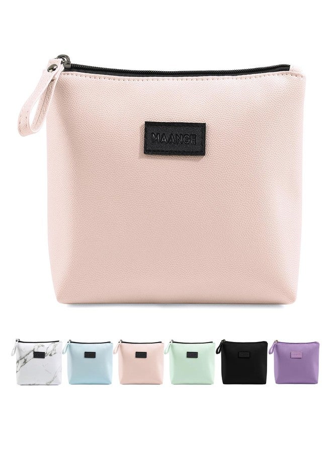MAANGE Cosmetic Bags for Women Small Makeup Bag for Purse Pu Leather Makeup Pouch Travel Makeup Bag with Zipper Make Up Bag for Travelling, Light Pink - Image 1