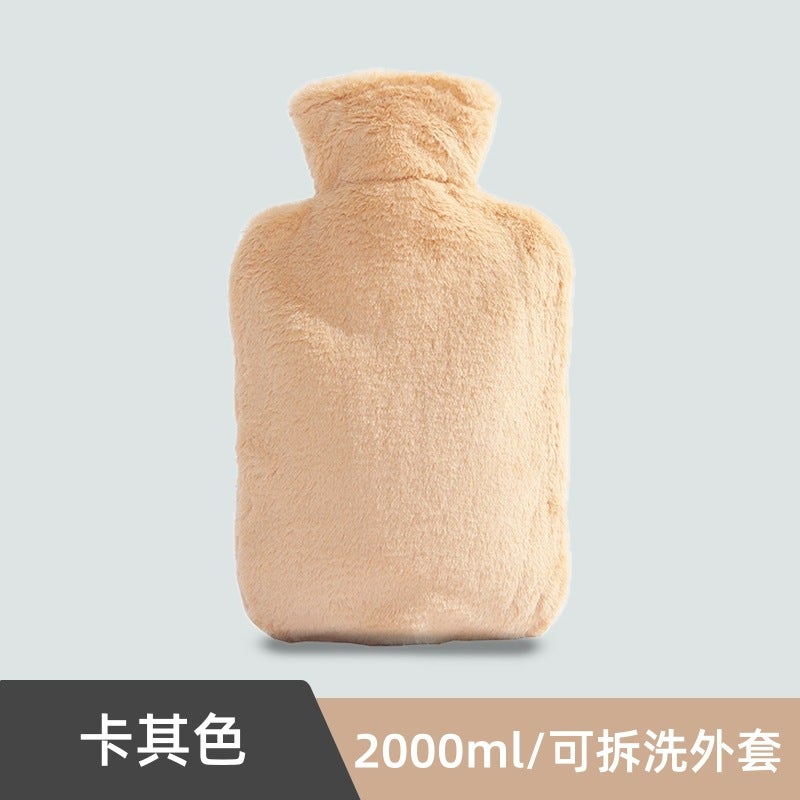 Generic Winter New Sundays Angora Yarns Hot Water Bag PVC Material Leakproof Warm Handbag Warm Stomach Drive Cold Heat Water Bag Khaki 2000ml 